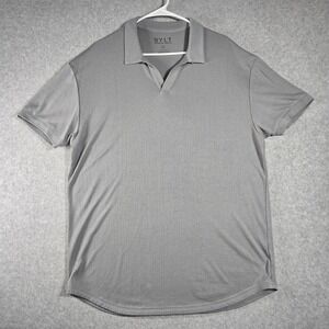 BYLT Premium Basics Mens XL Grey Ribbed Short Sleeve VNeck Polo Shirt Curved Hem